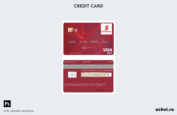 скачать в цифровом формате шаблон дебетовой карты Visa Bank of Nova Scotia Гайан